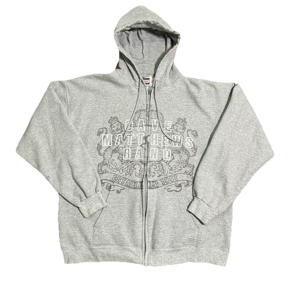Dave Matthews Band Hoodie Mens L Gray Full Zip Fleece Sweatshirt Graphic‎ Hanes
